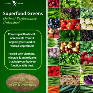 Potent Garden Organic Superfood Greens, Fruit and Veggies Supplement Rich in Vitamins & Antioxidants with Alfalfa, Beet Root & Tart Cherry to Boost Energy, Immunity & Gut Health, Greens Tablets 60 Ct