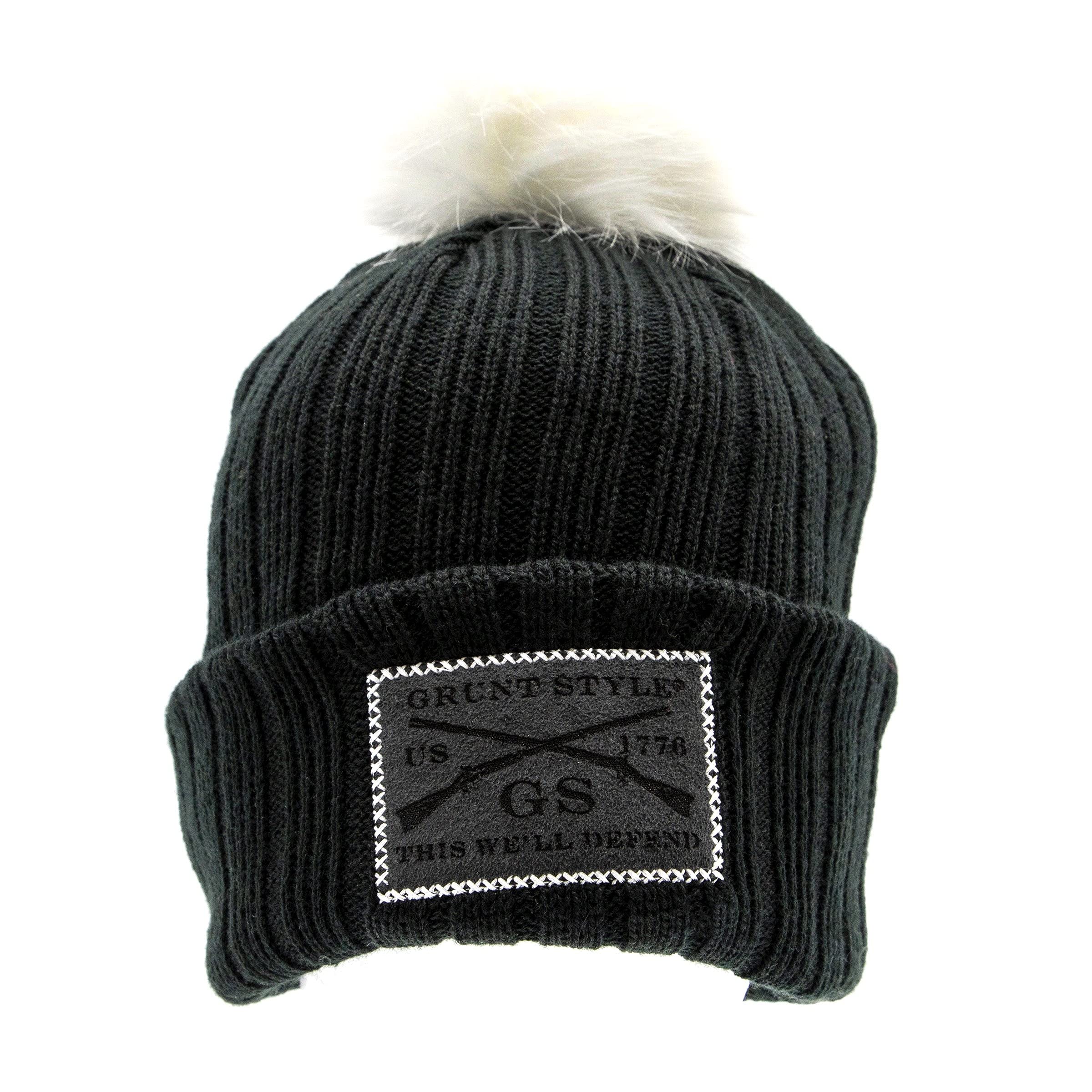 Grunt Style Logo Black Pompom Beanie (Black, One Size)