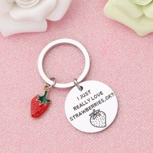 FEELMEM Strawberry Lover Jewelry I JUST REALLY LOVE STRAWBERRIES OK Keychain Funny Fruit Themed Gifts Strawberry Keychain