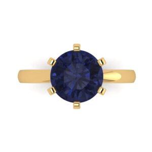 3 Carat Round Cut Custom Engraving Solitaire faux Blue Sapphire Engagement Wedding Everlasting Ring 14k Yellow Gold 7.5