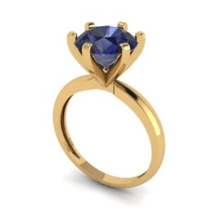 3 Carat Round Cut Custom Engraving Solitaire faux Blue Sapphire Engagement Wedding Everlasting Ring 14k Yellow Gold 7.5