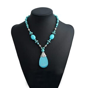 3 Pcs Turquoise Jewelry for Women, Western Jewelry Set Silver Boho Western Necklaces Bohemian Western Earrings Turquoise Pendant Necklaces Faux Leather Layered Bracelet