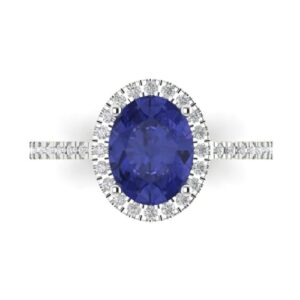 Clara Pucci 2.27 Carat oval Shape faux tanzanite 14k white gold engraving bridal engagement wedding halo ring 6.5