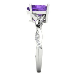 Clara Pucci 2.13ct Heart cut Custom Criss Cross Twisted Solitaire Halo Amethyst Wedding Anniversary Pave Ring 14k White Gold Size 8.75