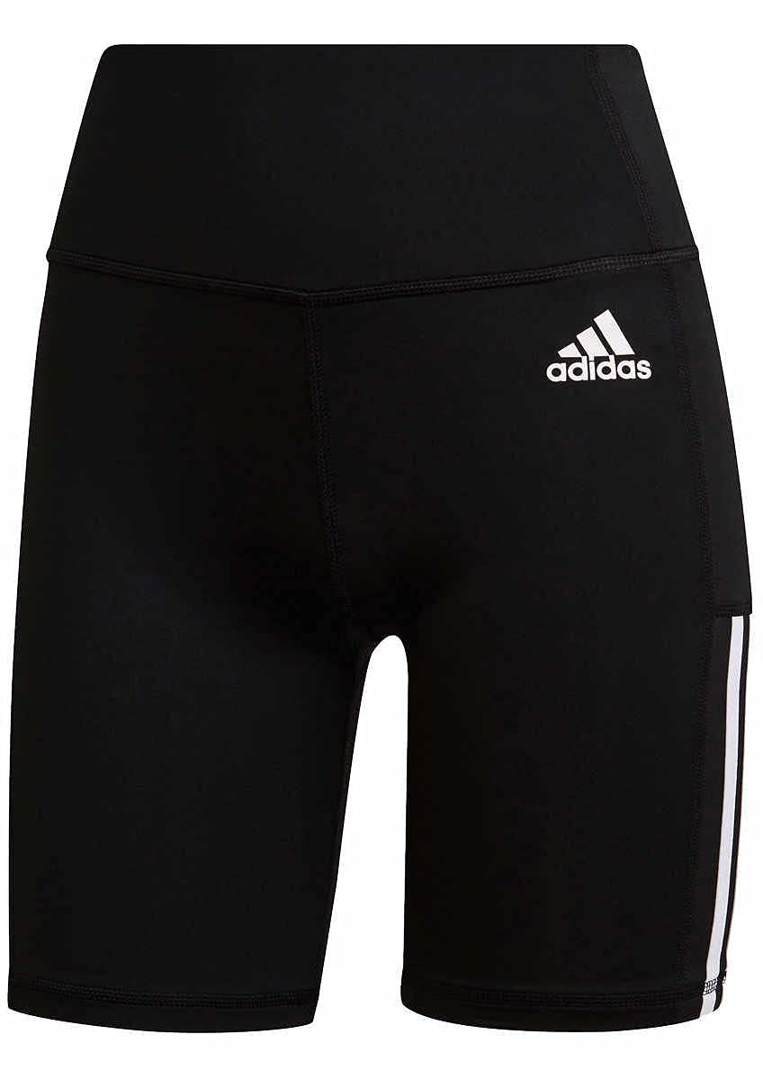 adidas Womens 3 Stripe High Waist Bike Shorts (Black/White, Medium)