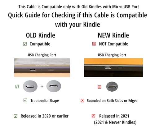 6FT Long Micro USB Power Charge Cable Wire for Old Amazon Kindle Paperwhite, Old Oasis & Kindle Kids 2020 & Older, 2018 8th Gen & Older Fire HD (NOT for 2021& Newer Kindles or Fire HD. See Pictures.)