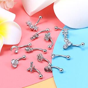 Vsnnsns 16G Rook Daith Piercing Jewelry Stainless Steel 8mm Curved Barbell Eyebrow Rings Helix Tragus Belly Lip Rings CZ Piercing Jewelry Cartilage Daith Rook Earrings for Women Men 12pcs Silve