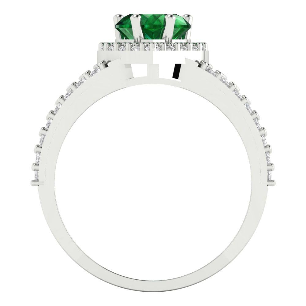 1.75 Carat Heart cut Custom Engraving Halo split shank faux Green Emerald Engagement Everlasting Ring 14k White Gold 8