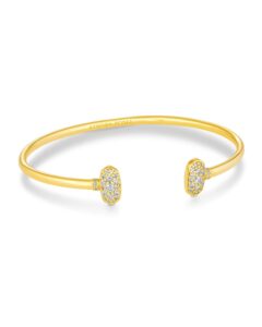 kendra scott grayson crystal cuff bracelet in 14k gold-plated brass, fashion jewelry for women, white cubic zirconia