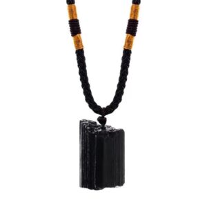 CIFIBIFUN Black Tourmaline Necklace Crystal Pillar Pendant ，Original Natural Stone Metaphysically Psychic Large Protection (1.1)