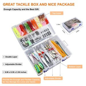 TCMBY 327PCS Fishing Lures Tackle Bait Kit Set for Freshwater Fishing Tackle Box with Tackle Included Fishing Gear and Equipment, Crankbait, Soft Worm, Spinner, Spoon, Topwater, Hook for Bass Trout.