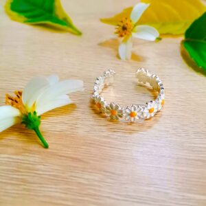 Mzztino Daisy Flower Adjustable Band Ring 925 Sterling Silver daisy Rings Tiny Dainty Simple Flower Ring