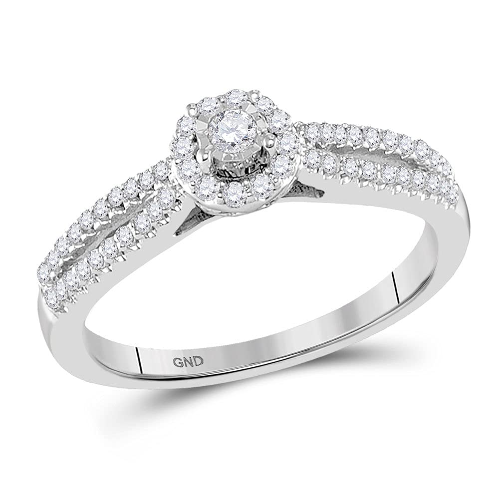 The Diamond Deal 10kt White Gold Round Diamond Solitaire Bridal Wedding Engagement Ring 1/4 Cttw