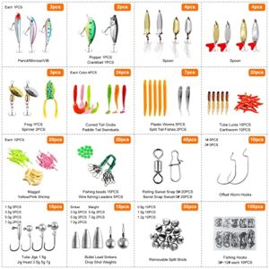 TCMBY 327PCS Fishing Lures Tackle Bait Kit Set for Freshwater Fishing Tackle Box with Tackle Included Fishing Gear and Equipment, Crankbait, Soft Worm, Spinner, Spoon, Topwater, Hook for Bass Trout.