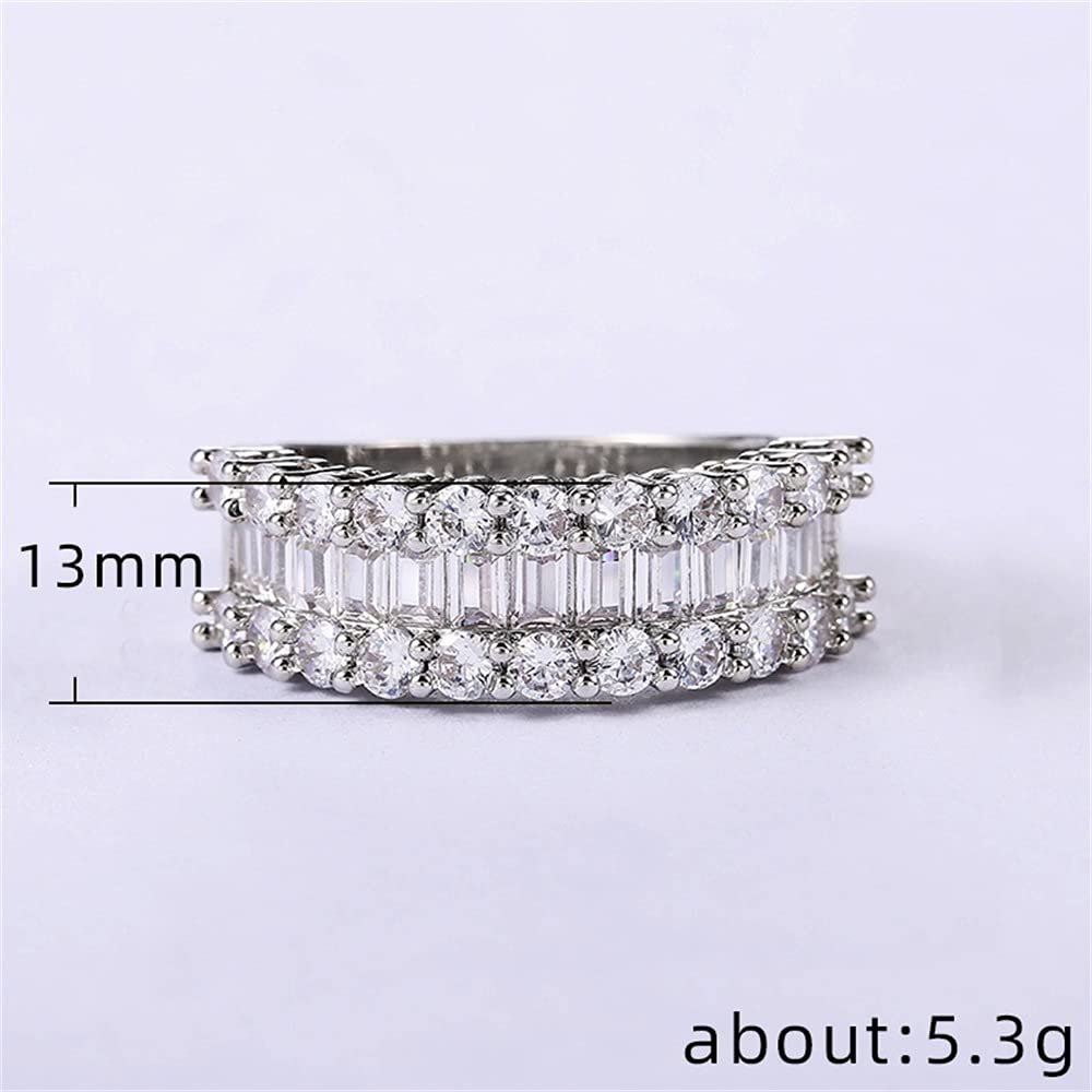 Luxury Sparkling 925 Sterling Silver Shiny Full Diamond Tiny Baguette Ring CZ Diamond Multi Row Ring Eternity Engagement Wedding Band Ring for Women ST.430 (7)