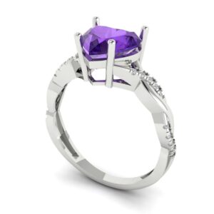 Clara Pucci 2.13ct Heart cut Custom Criss Cross Twisted Solitaire Halo Amethyst Wedding Anniversary Pave Ring 14k White Gold Size 8.75