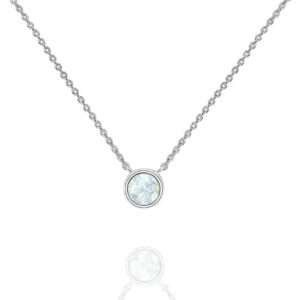 PAVOI 14K White Gold Plated Round Created White Opal Necklace | Opal Necklaces for Women