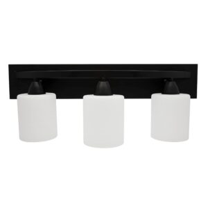 dorence bathroom vanity light fxiture | interior bathroom lighting bar with modern milk glass shade | bathroom lights over mirror | matte black, 3 lights, e26 100w led, bulbs not included