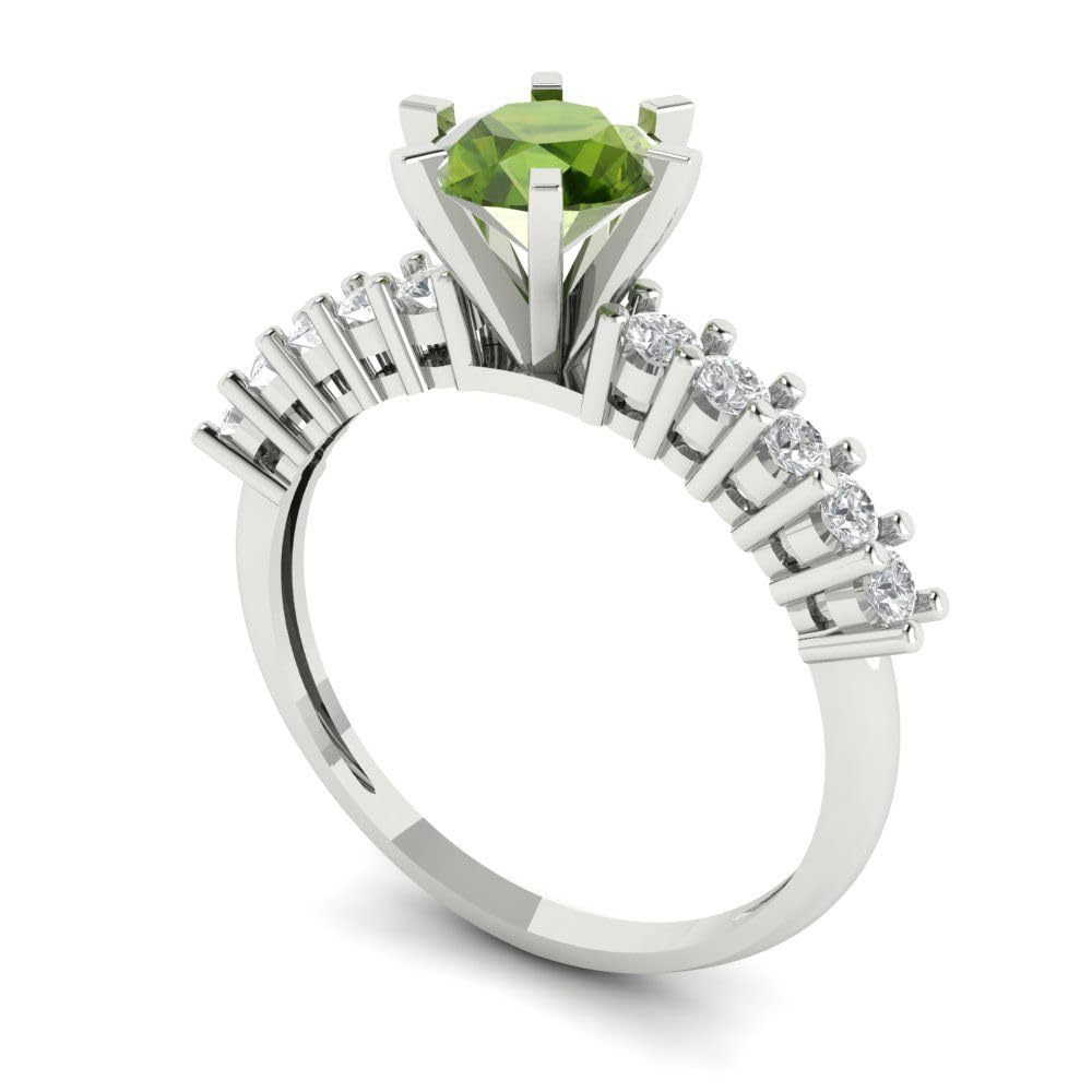 Clara Pucci 1.14ct Round cut Laser Engraving Solitaire Natural Vivid Green Peridot Wedding Anniversary Pave Ring 14k White Gold Size 10