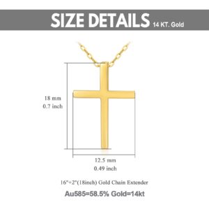 14kt Solid Gold Cross Necklace for Women, Real Gold Classic Cross Pendants Religious Jewelry Gift for Girl, Mom, Wife, 16"-18"