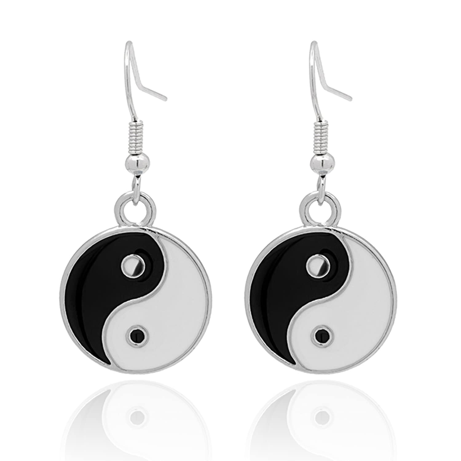 TIANBANGSHI Enamel Black White Tai Chi Bagua Yin Yang Earrings - Simple Yin and Yang Life Balance Earrings for Women Jewelry Birthday Gift Accessories Holiday Gift (Tai Ji)