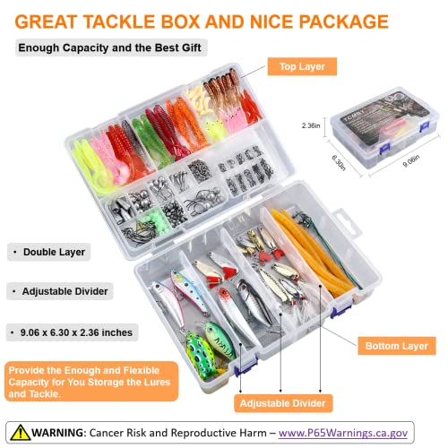 TCMBY 327PCS Fishing Lures Tackle Bait Kit Set for Freshwater Fishing Tackle Box with Tackle Included Fishing Gear and Equipment, Crankbait, Soft Worm, Spinner, Spoon, Topwater, Hook for Bass Trout.