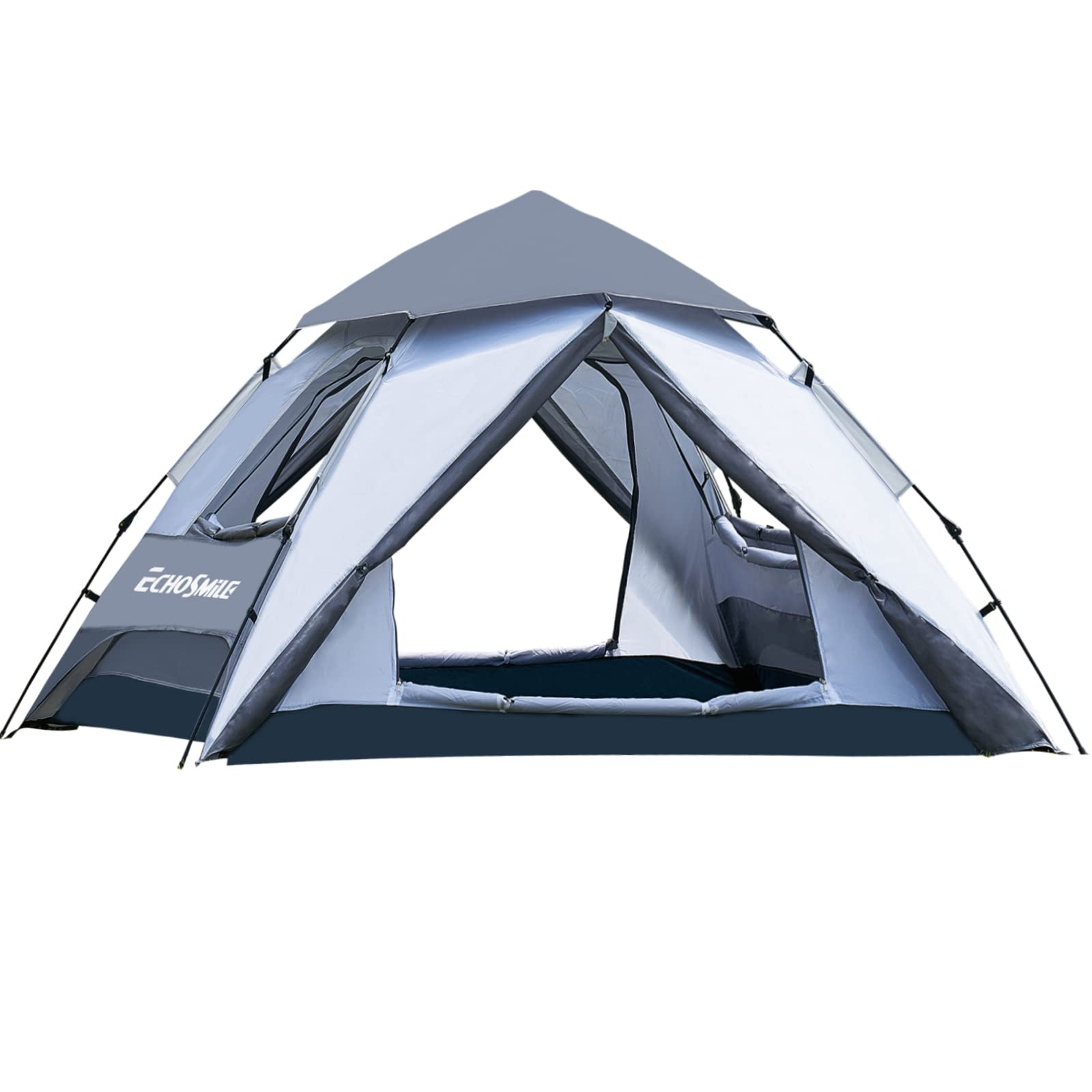 Echosmile Pop Up Tent Family Camping Tent, 4 Person Instant Tent, Easy Set Up Tent, Lightweight Portable Automatic Tent, Waterproof Dome Tent, Windproof Outdoor Backpacking Tent (Grey (with Rainfly))