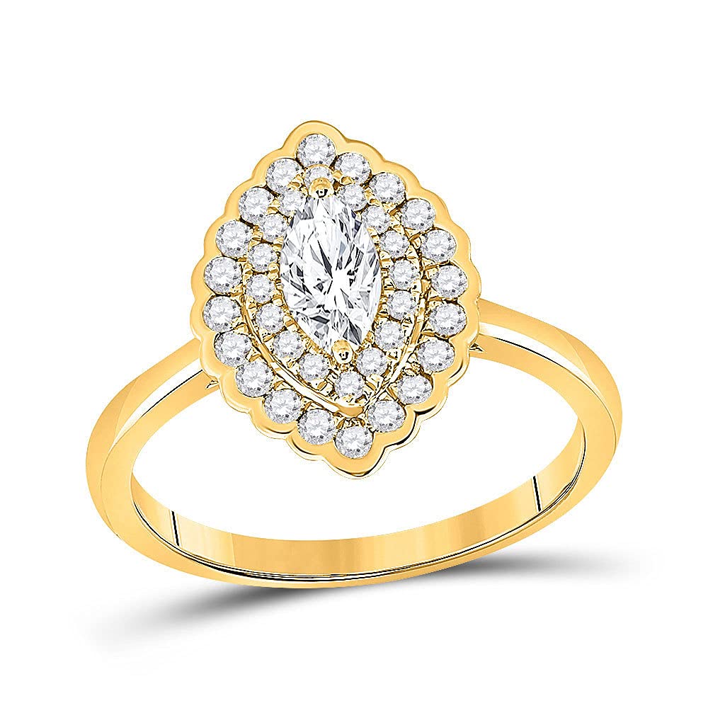 The Diamond Deal 14kt Yellow Gold Marquise Diamond Halo Bridal Wedding Engagement Ring 3/4 Cttw