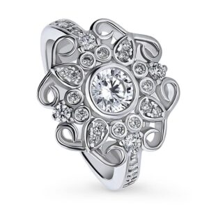 BERRICLE Sterling Silver Halo Round Cubic Zirconia CZ Flower Cocktail Fashion Ring for Women, Rhodium Plated Size 5