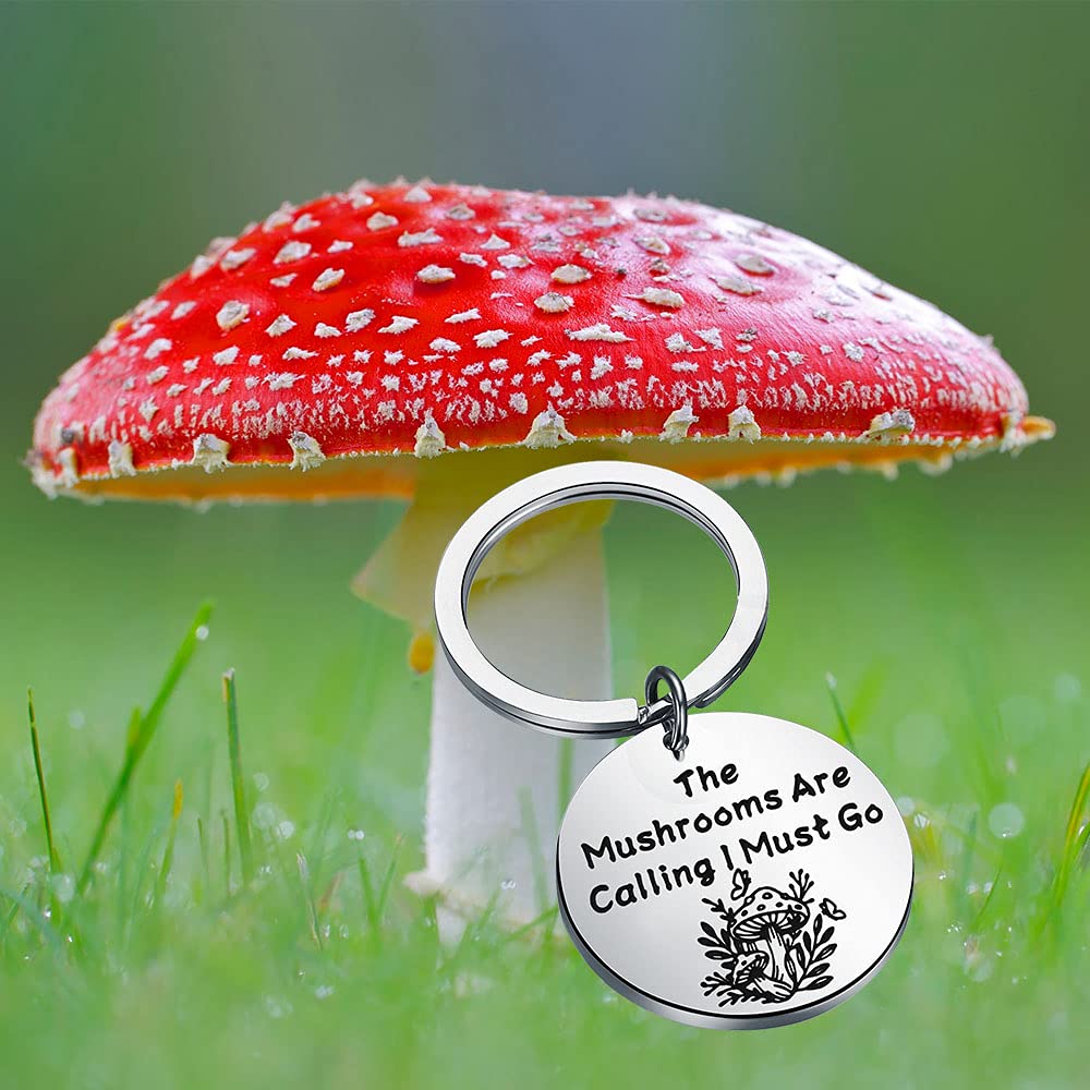 TIIMG Mushroom Keychain Gift Mycology Gift Mushroom Foraging Gift Gift for Mushroom Lovers (The Mushrooms Are Calling)