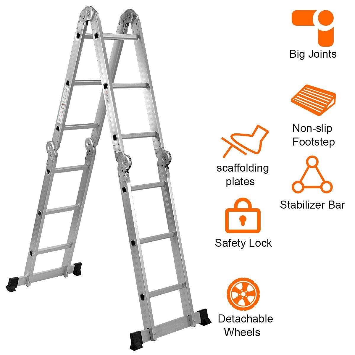 ERGOMASTER Extension Ladder 7 in 1 Aluminum Folding Step Ladders Adjustable Telescoping Multi Position Ladder for Home Stairs Roof Warehouse 330lbs（12.2 Feet）