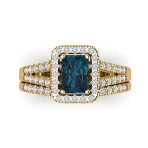 clara pucci 1.60ct emerald round cut custom engraving natural london blue topaz engagement ring band wedding bridal set 14k yellow gold 6