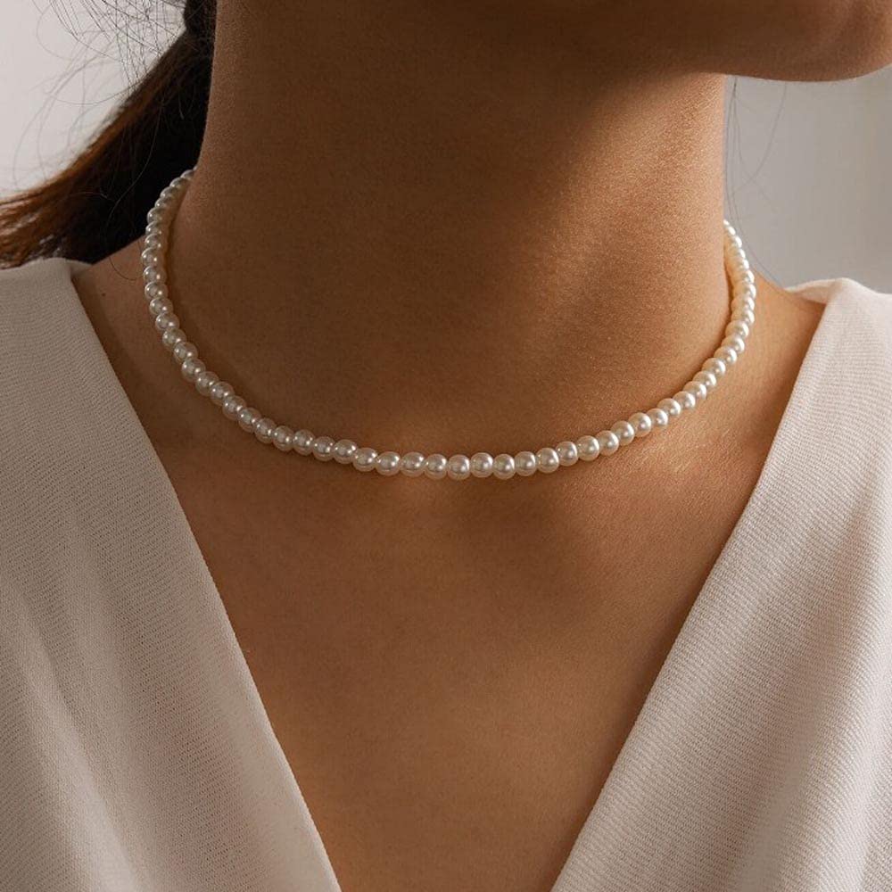 6mm Simulated Glass Pearl Necklace 16inch Strand Pearl Jewelry