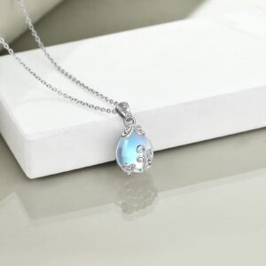 POPLYKE Sterling Silver Moonstone Filigree Teardrop Necklace Jewelry for Women （Small）