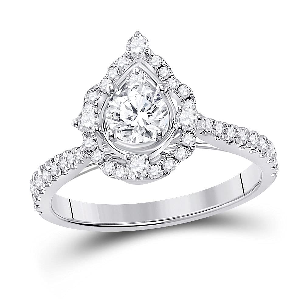 The Diamond Deal 14kt White Gold Round Diamond Halo Bridal Wedding Engagement Ring 1 Cttw