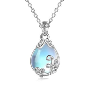 poplyke sterling silver moonstone filigree teardrop necklace jewelry for women （small）