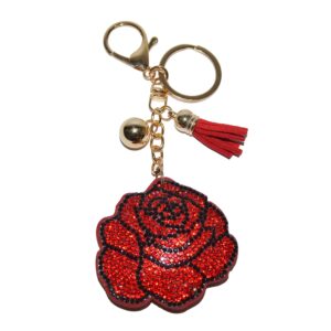 popfizzy rhinestone red rose keychain for women, flower keychain accessories, rose backpack keychain, bling gifts for women