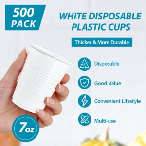 Lilymicky 500 Pack 7 oz Disposable Plastic Cups, Drinking Cups, White Party Cups for Birthday Parties, Picnics, Ceremonies, and Wedding