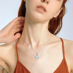 POPLYKE Sterling Silver Moonstone Filigree Teardrop Necklace Jewelry for Women （Small）