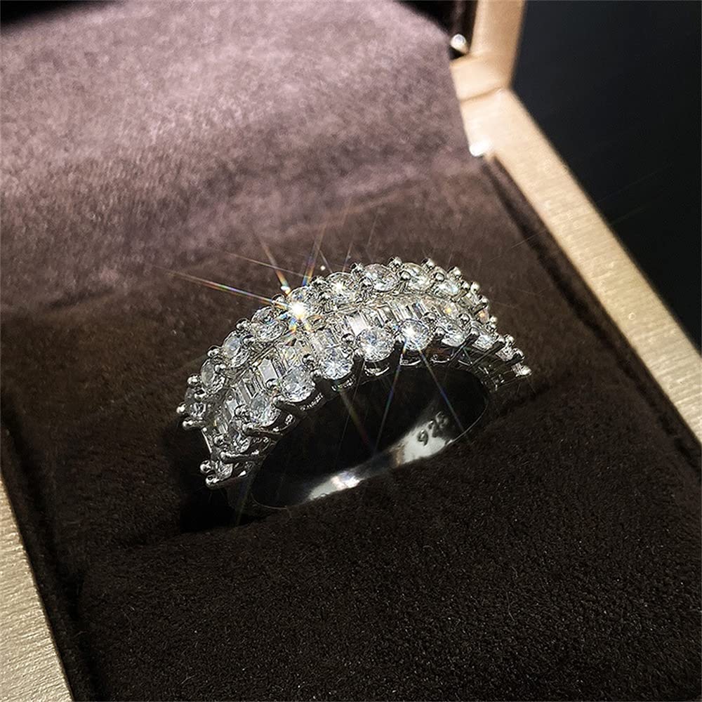 Luxury Sparkling 925 Sterling Silver Shiny Full Diamond Tiny Baguette Ring CZ Diamond Multi Row Ring Eternity Engagement Wedding Band Ring for Women ST.430 (7)