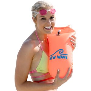 New Wave Swim Buoy (PVC 15 Liter Orange and Phone Pouch Bundle