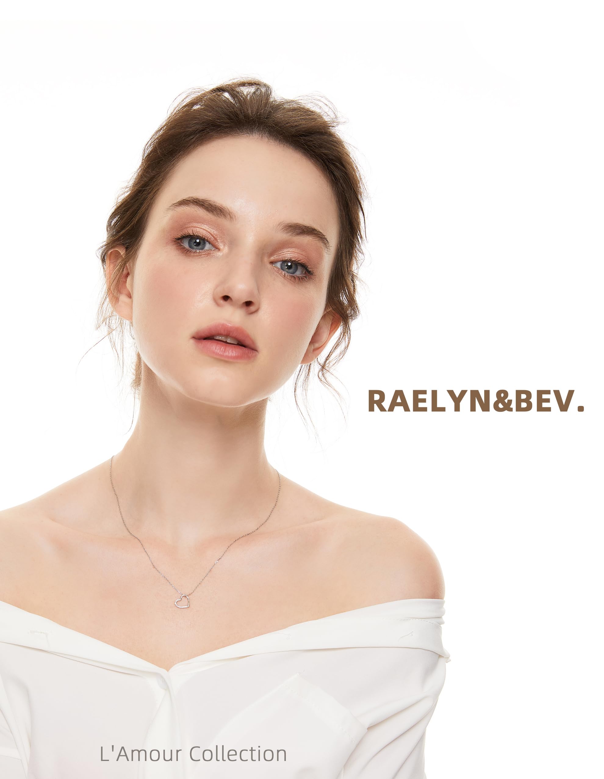 Raelyn&Bev. L'Amour Collection Jewelery, 18” +2” Heart Cubic Zirconia Pendant Necklace,Choker Necklaces For Women, Girls with Polishing Cloth, Velvet Drawstring Bag