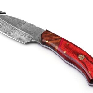 MOHID ENT Damascus Knives Damascus Steel Knife - Fixed Blade Knives - Real Damascus Hunting Knife - Best Gut Hook Skinning Knife With Leather Sheath Belt Loop