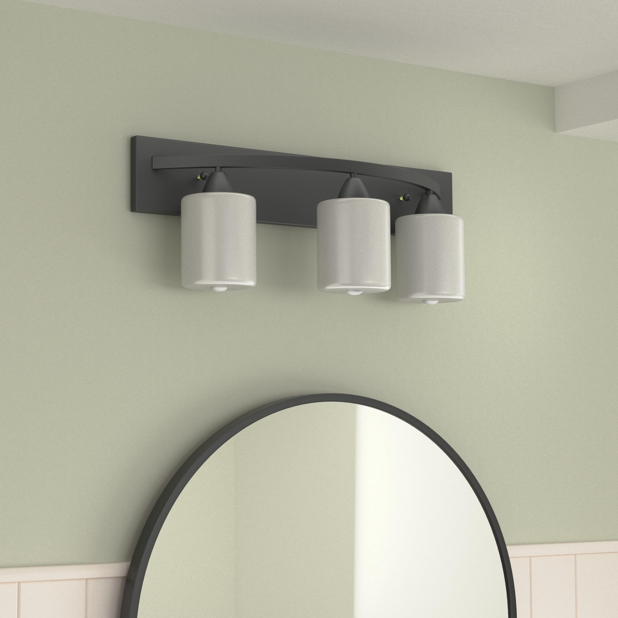 Dorence Bathroom Vanity Light Fxiture | Interior Bathroom Lighting Bar with Modern Milk Glass Shade | Bathroom Lights Over Mirror | Matte Black, 3 Lights, E26 100W LED, Bulbs not Included