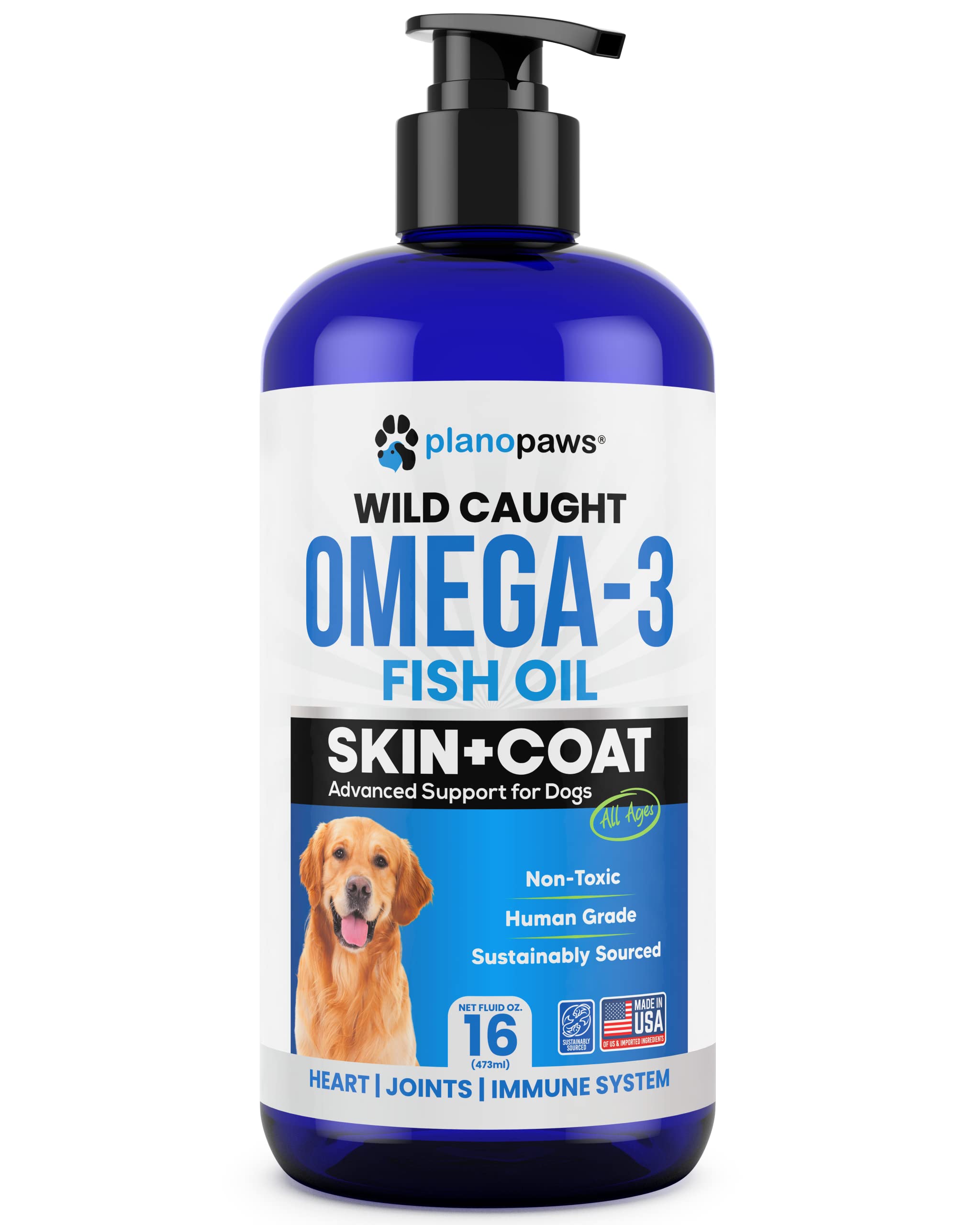 Omega 3 Fish Oil for Dogs - Better Than Salmon Oil for Dogs - Dog Fish Oil Supplement - Reduce Shedding & Itching - Supports Joints, Brain, Heart Health- Dog Skin and Coat Supplement - Fish Oil Liquid