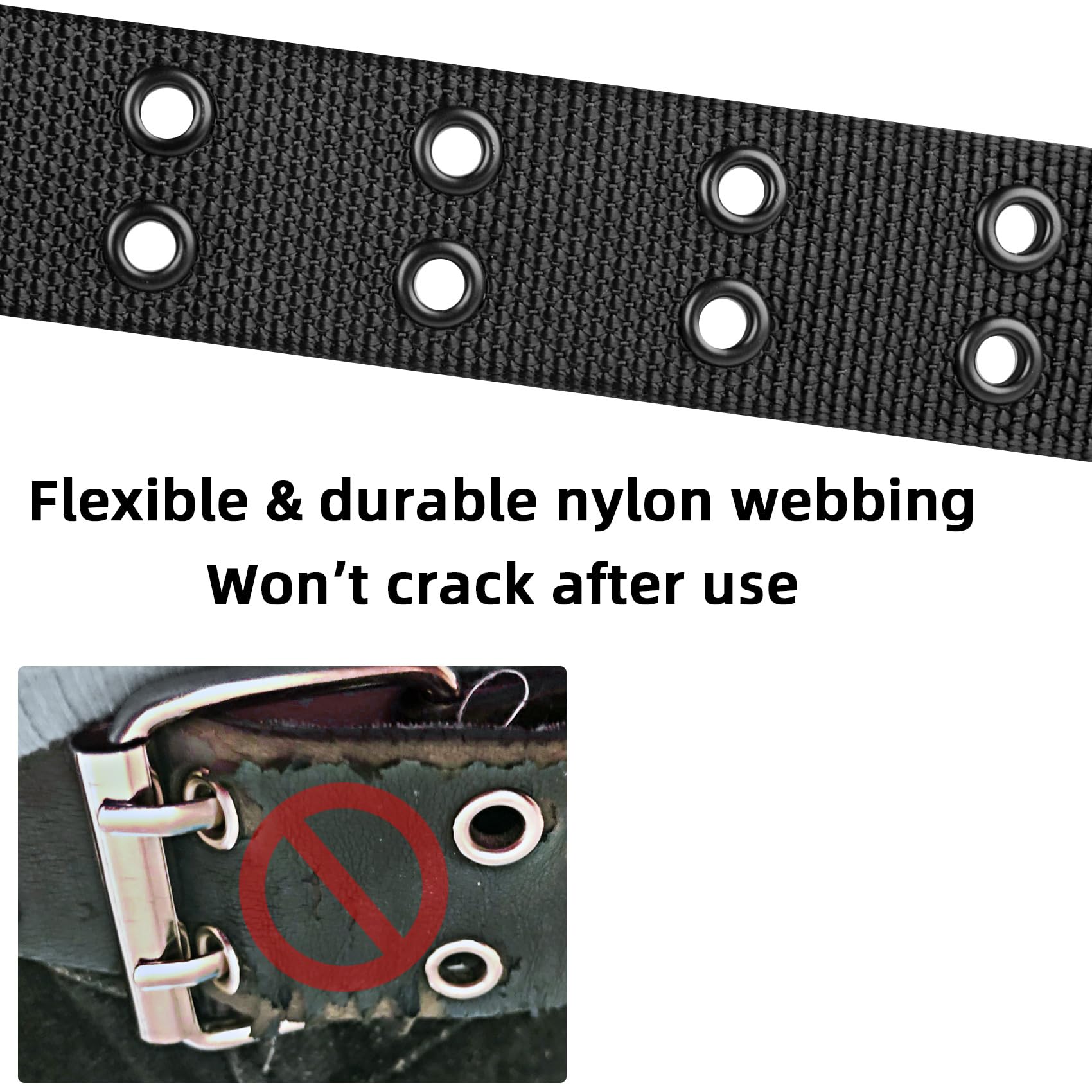 Drizzte 47'' Big and Tall Size Double Prong Belt Black Grommet Nylon Belts for Men Unisex