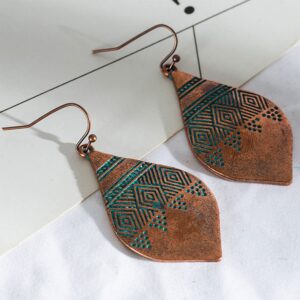 TIANBANGSHI Handmade Vintage leaf Earrings Bohemian Hammered & Engraved Earrings Unique Antique Silver Gold Tribal Ethnic teardrop Shaped Drop Dangle Earrings for Women Jewelry (gold)