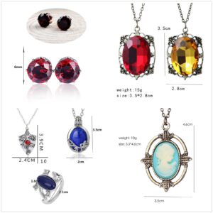 PPX 67 Set Replace The Vampire Daywalking Katherine Sapphire Crystal Pendant Necklaces Ring Earrings and 50 Pcs Vampire Stickers Movie Jewelry Set Cosplay For Fans