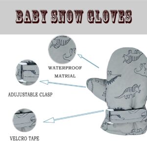 Urban Virgin Infant Baby Toddler Kids Winter Mittnes Lined Fleece Warm Waterproof Ski Snow Gloves For Boys Girls Grey Dino 6-24 Months