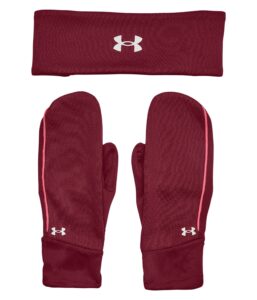 under armour headband & mittens set league red/reflective lg/xl